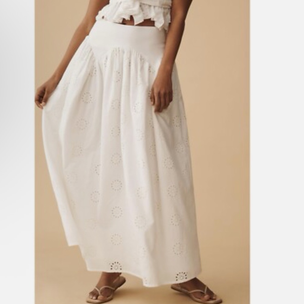 White Smocked A-Line Maxi Skirt
